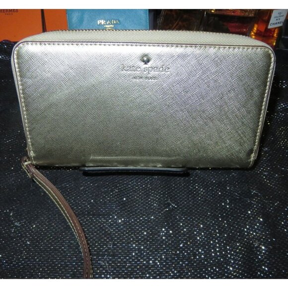 Kate Spade New York Joeley Gold Metallic Leather Zip Around Long Wallet - Picture 1 of 13